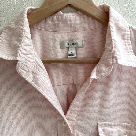 J. Crew Tops - J.Crew Soft Pink and White Striped Button Down Popover Shirt